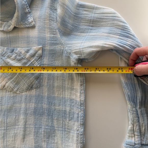 Rails Charli Rockport Plaid Button Down Shirt Blue White Lightweight Linen Small - Picture 12 of 13
